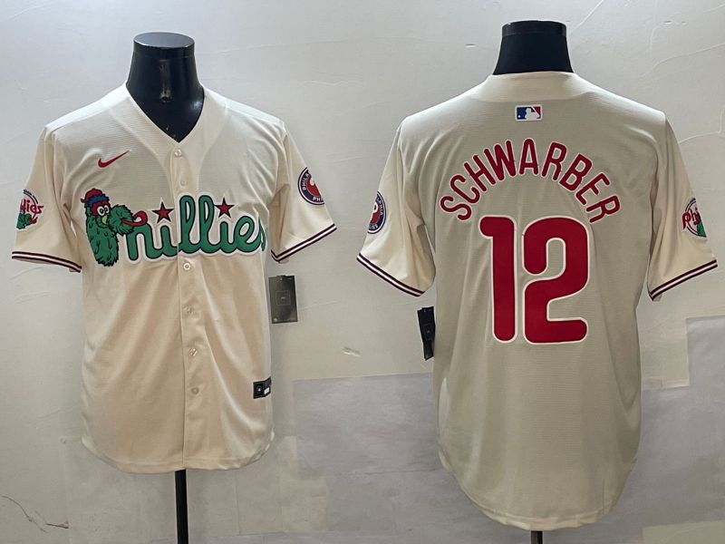 Men Philadelphia Phillies #12 Schwarber Cream Three generations Joint Name Game 2025 Nike MLB Jersey style 1->philadelphia phillies->MLB Jersey